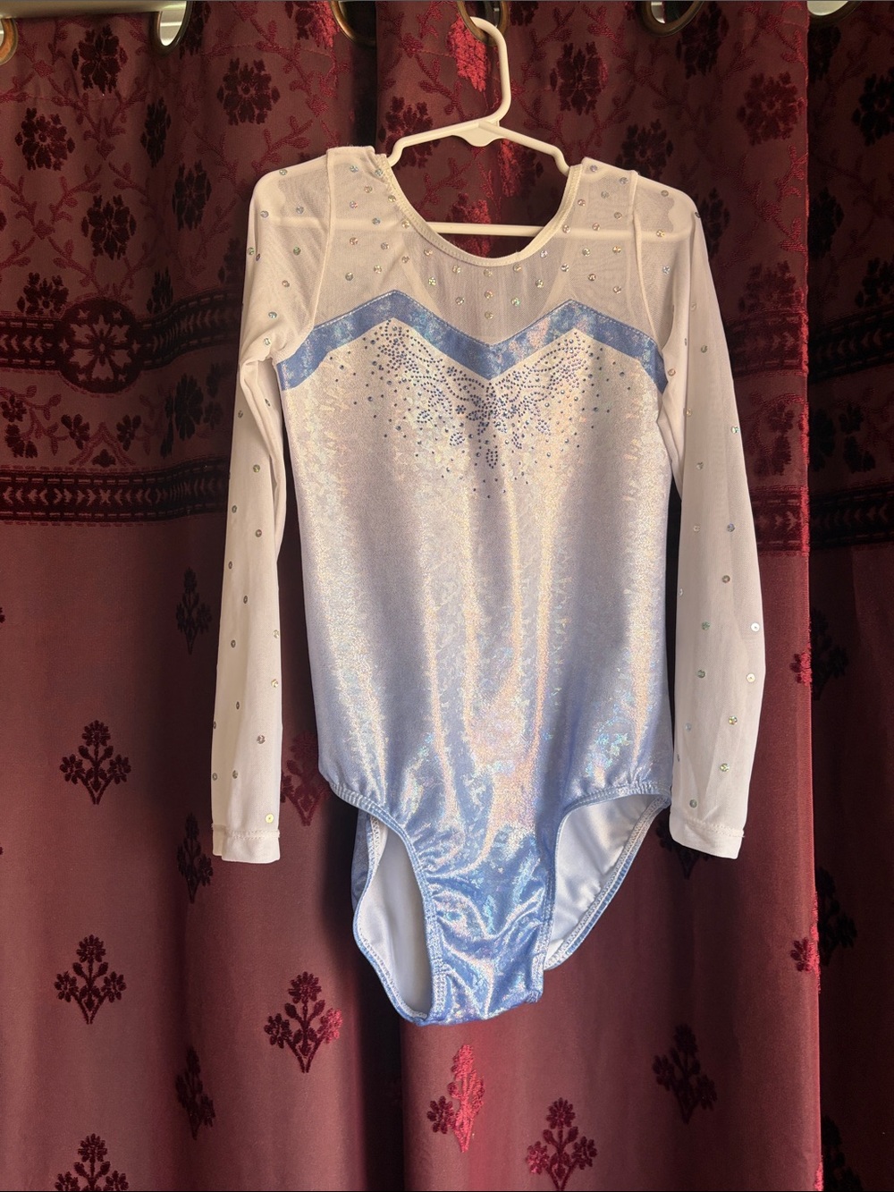 Iridescent Long Sleeve Gymnastics Frozen Princess Leotard Rhinestones Size 8